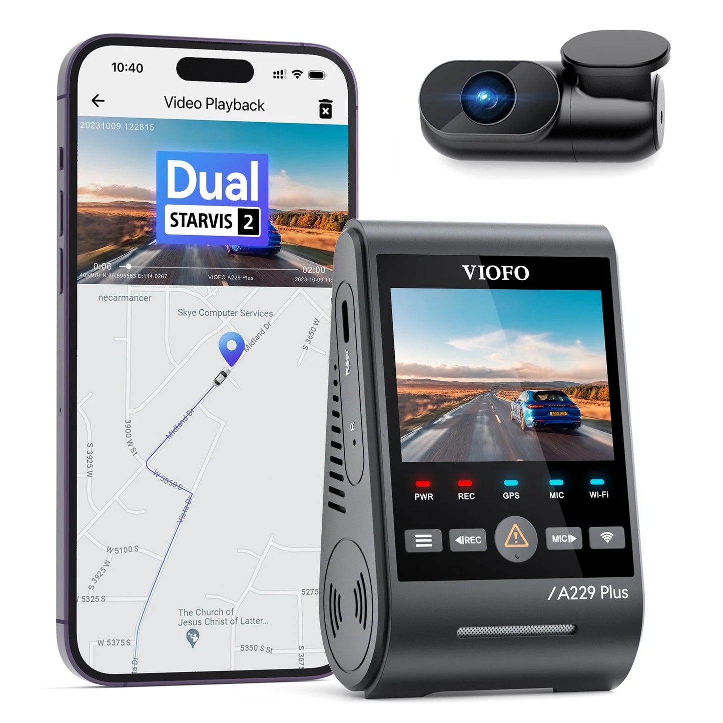 VIOFO A229 Plus 2CH Front and Rear 2K+2K HDR 5GHz Wi-Fi GPS Voice Control Dual Dash Camera with Sony STARVIS 2 Sensor